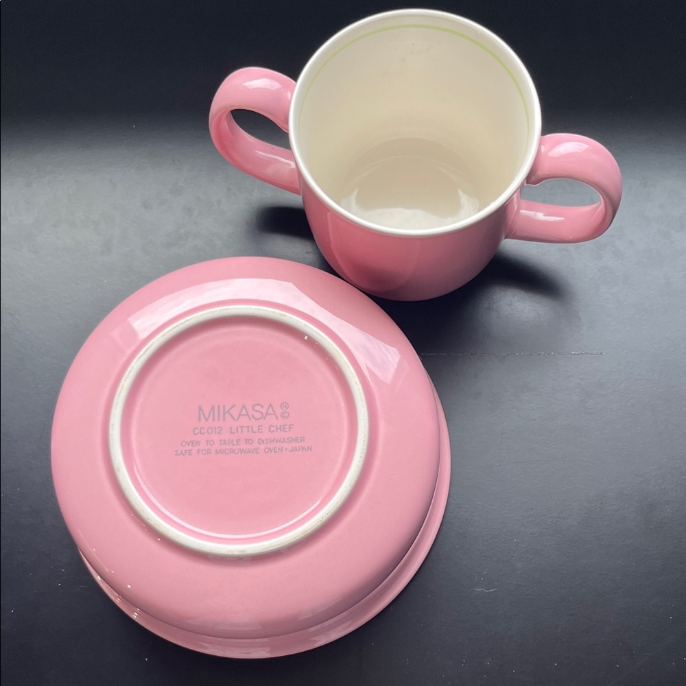 Mikasa Pink Two-Handle Ceramic Cup with Bowl